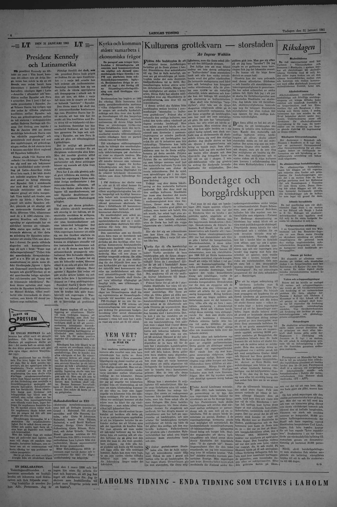 Laholms Tidning Tisdag 31 januari 1961, sida 4