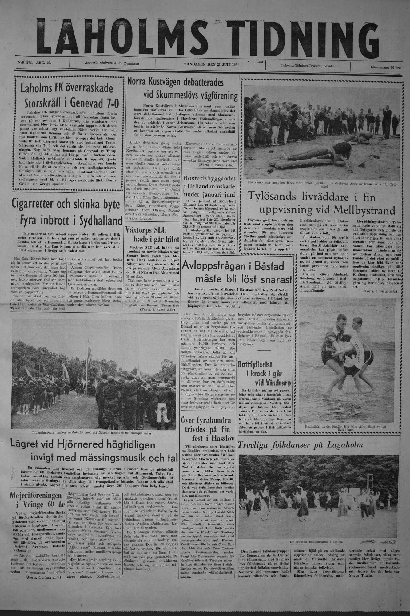 Laholms Tidning Måndag 31 juli 1961, sida 1