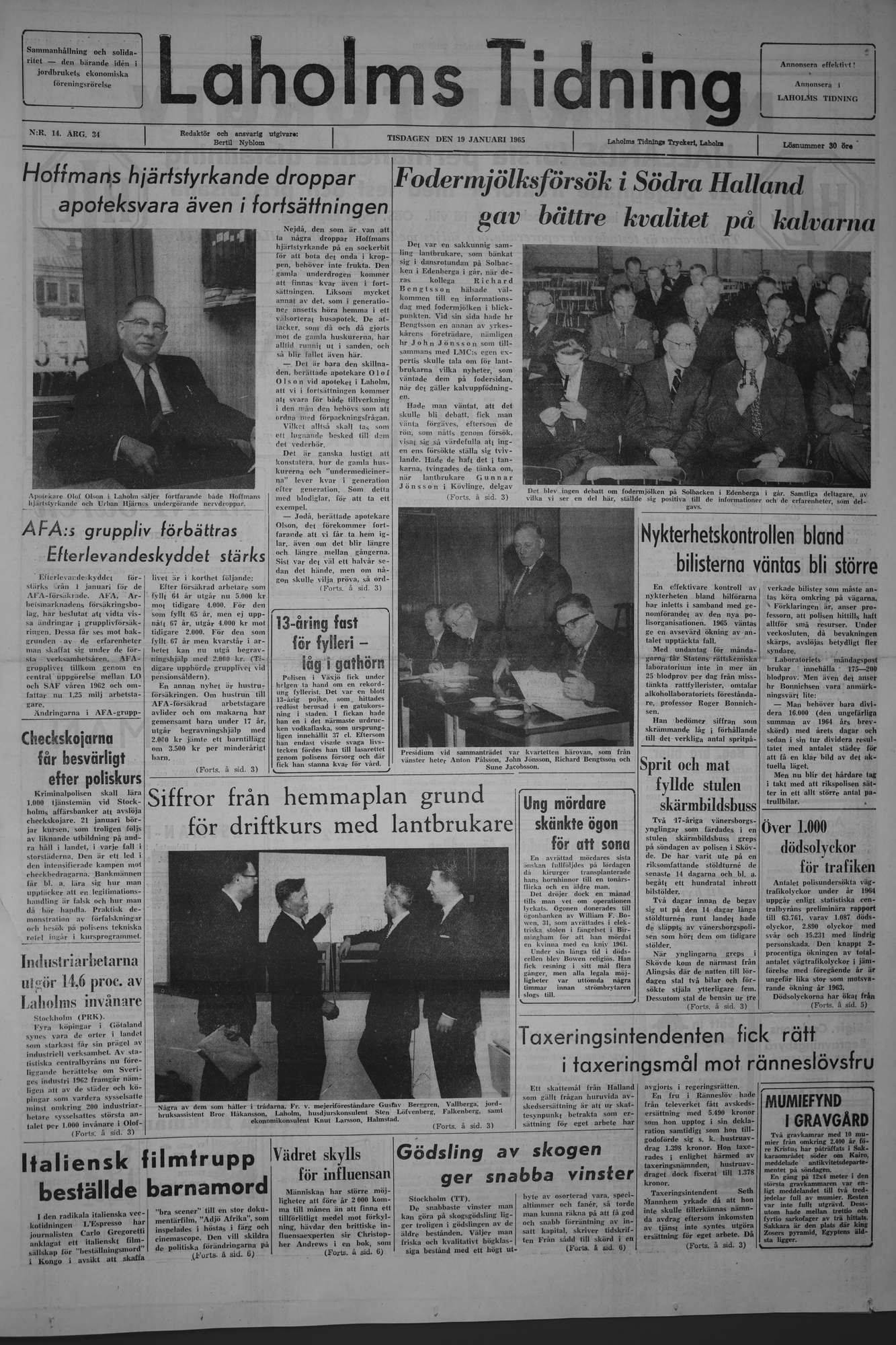 Laholms Tidning Tisdag 19 januari 1965, sida 1