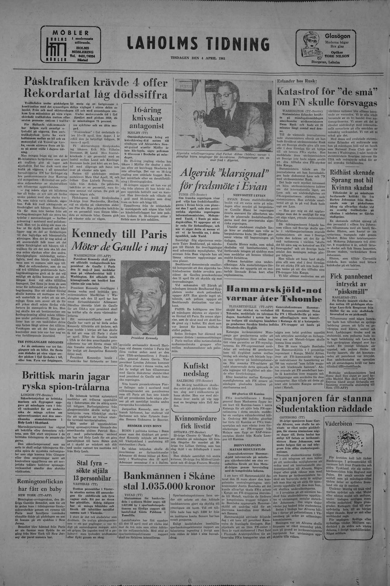 Laholms Tidning Tisdag 4 april 1961, sida 8