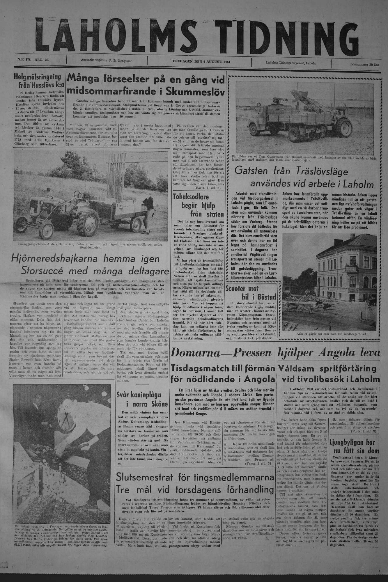 Laholms Tidning Fredag 4 augusti 1961, sida 1