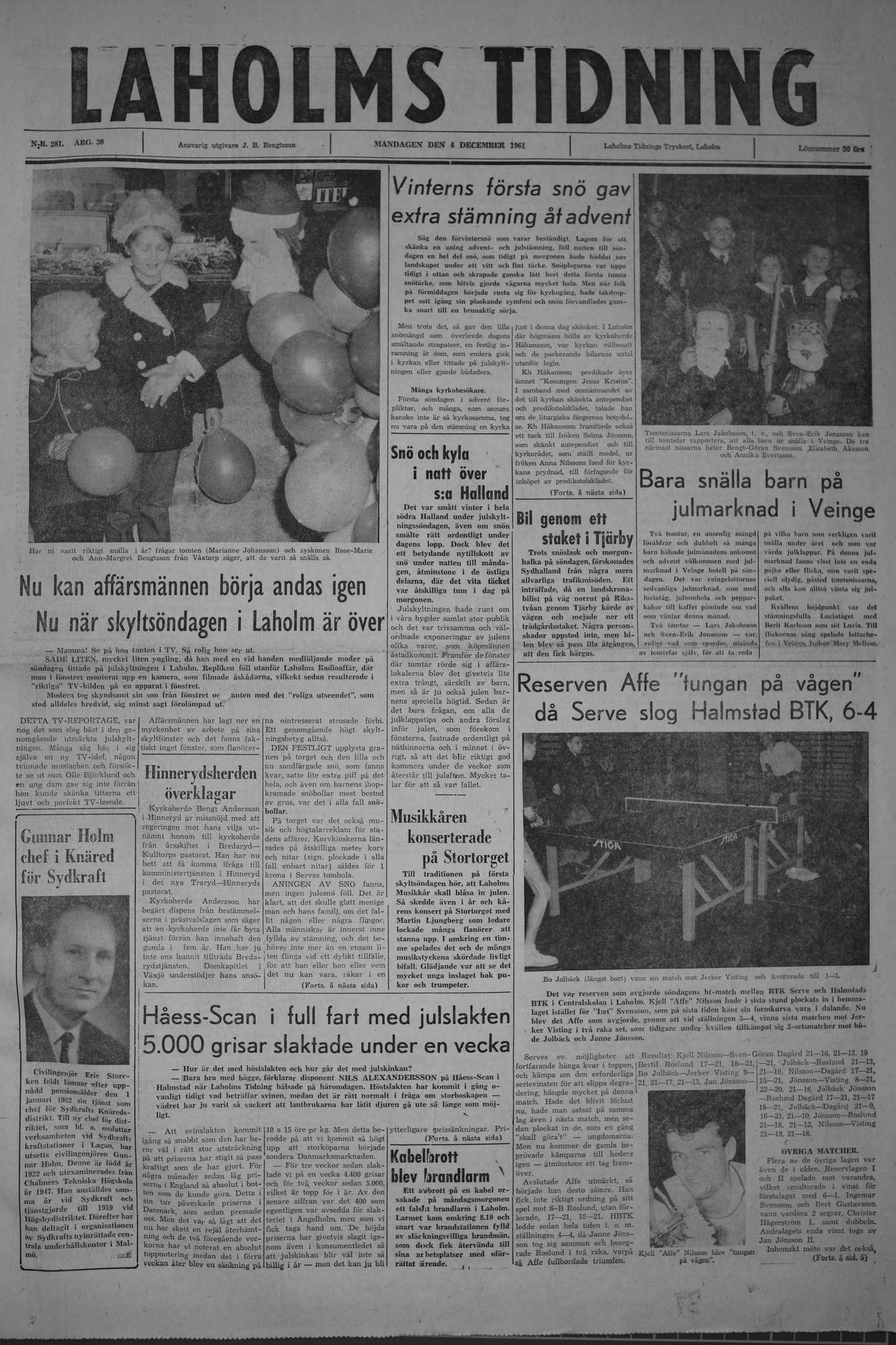 Laholms Tidning Måndag 4 december 1961, sida 1
