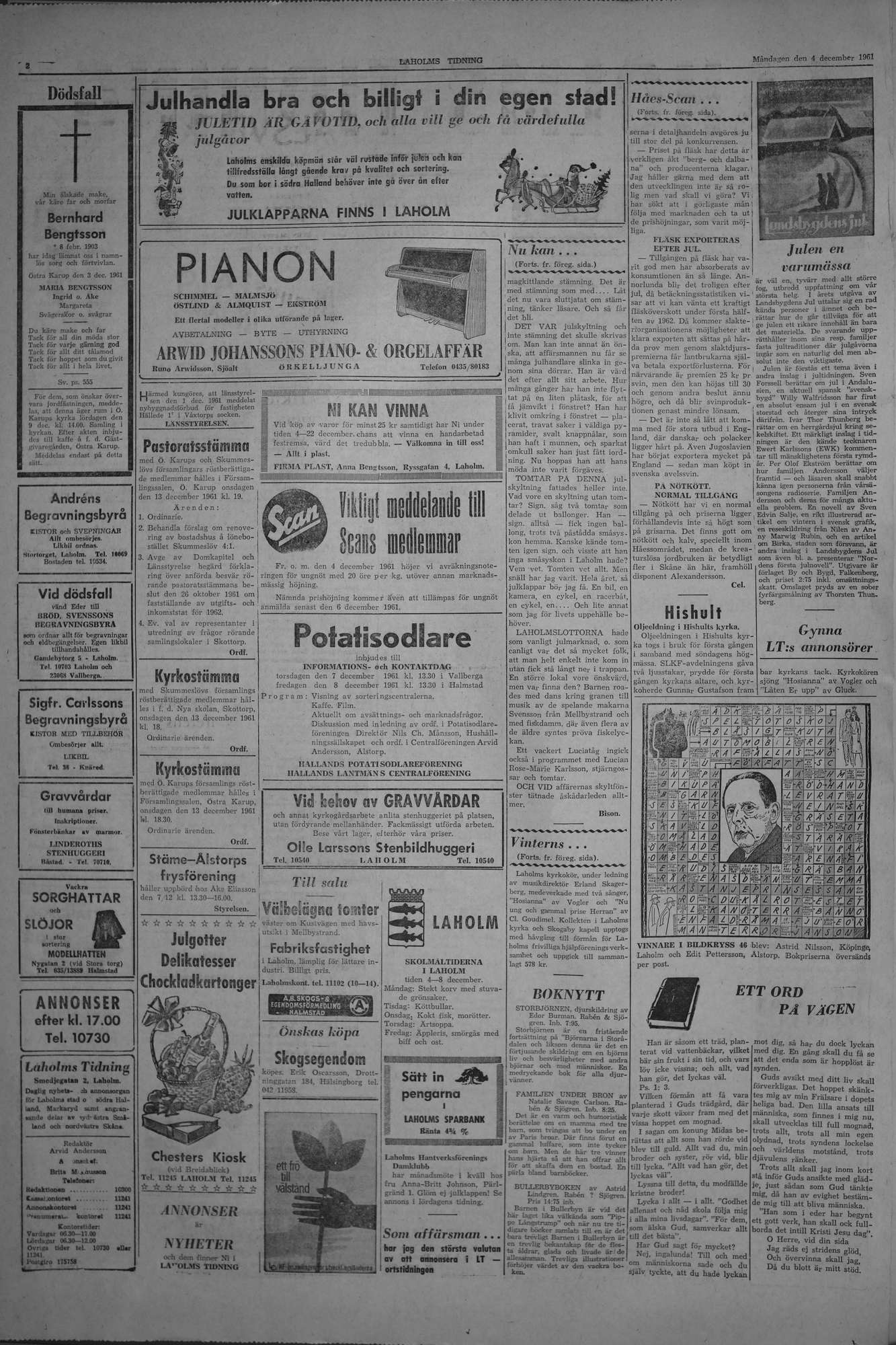 Laholms Tidning Måndag 4 december 1961, sida 2