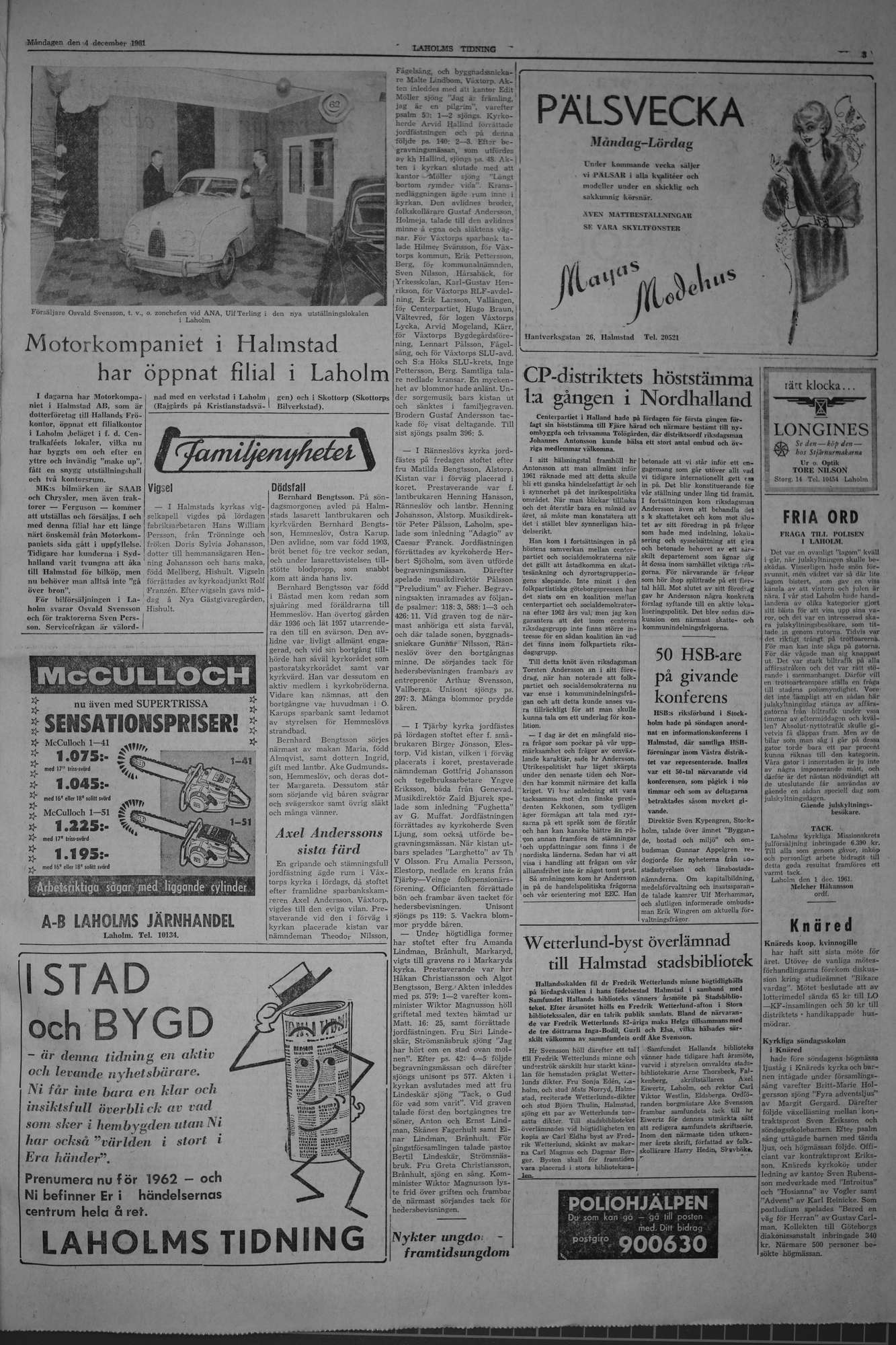 Laholms Tidning Måndag 4 december 1961, sida 3