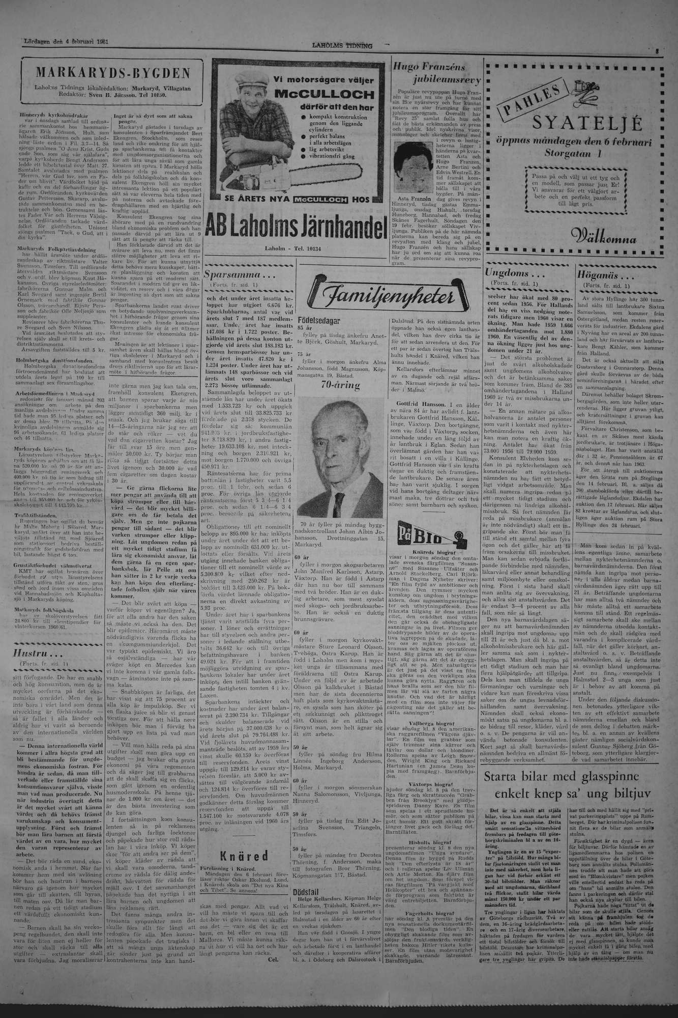 Laholms Tidning Lördag 4 februari 1961, sida 3