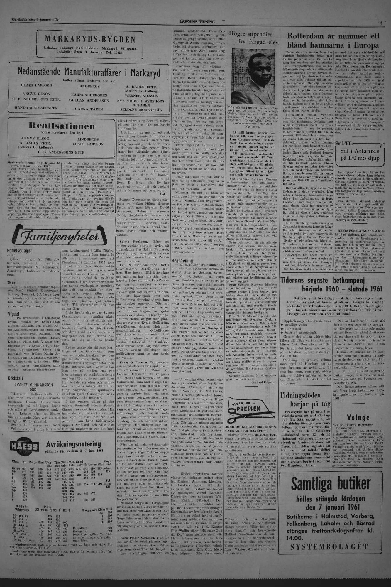 Laholms Tidning Onsdag 4 januari 1961, sida 3